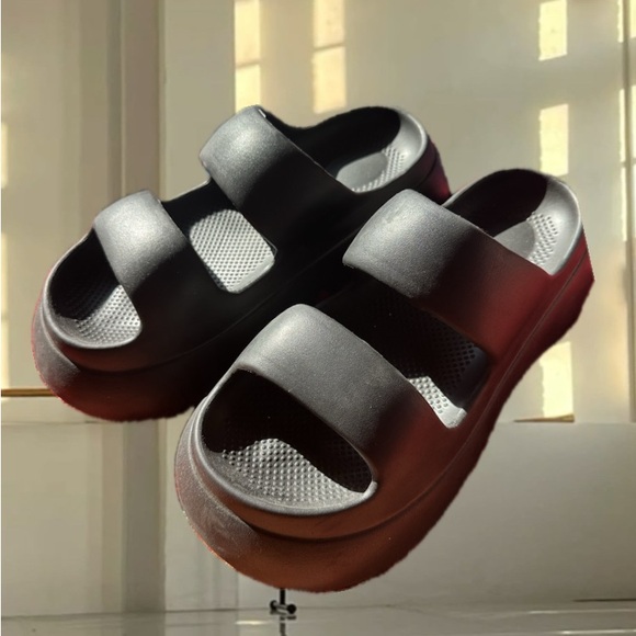 Black Cloud Platform Foam Slide Sandals - Picture 2 of 9